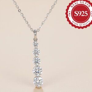 Sterling Silver Cubic Zirconia Pendant Necklace, French Minimalist Jewelry